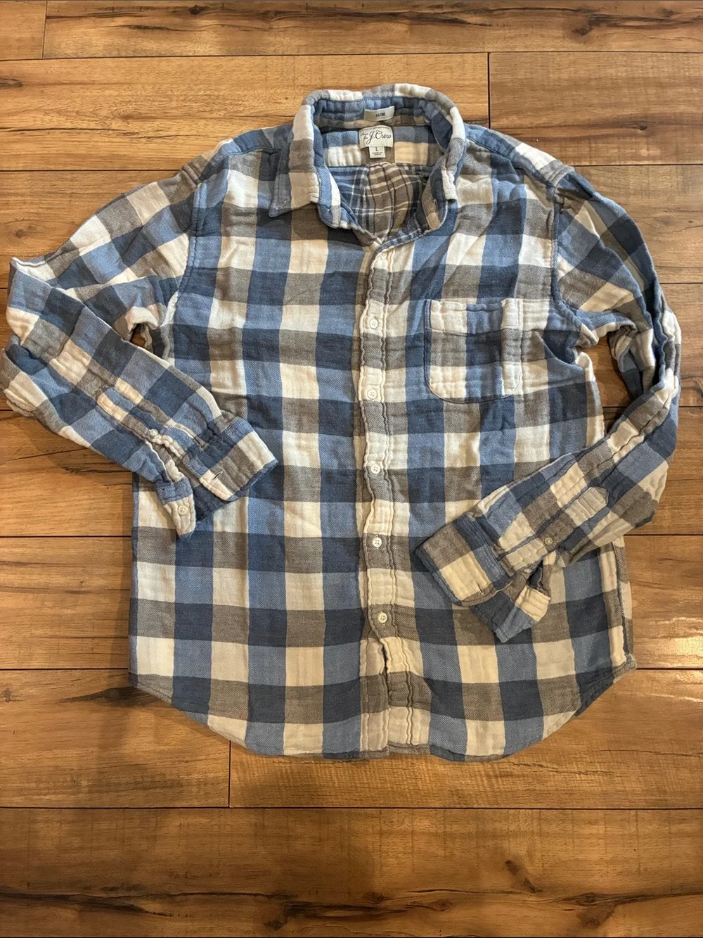 J. Crew Blue and White Plaid Button-Down Shirt 100% Cotton